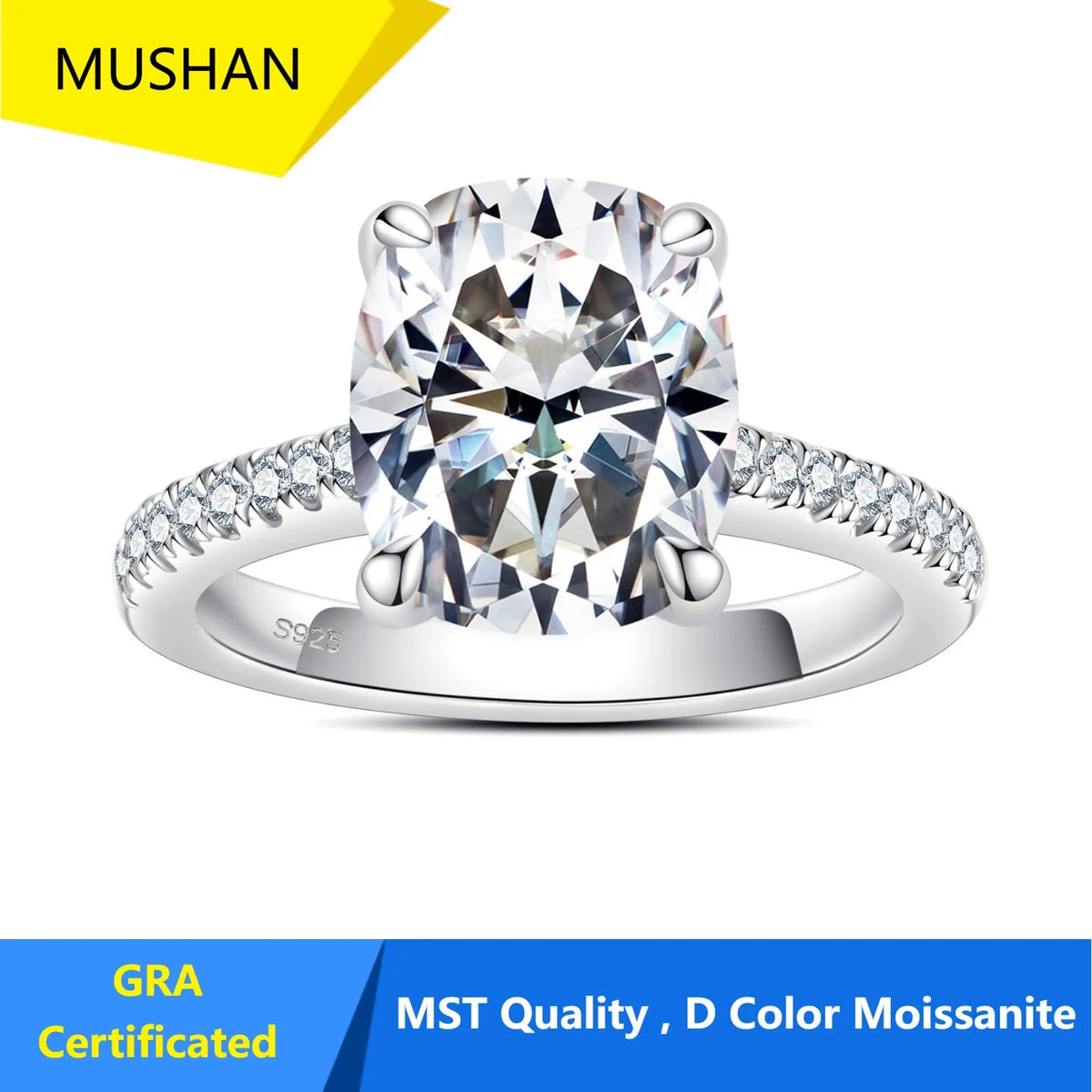 Anillo de compromiso de plata de ley 925 de MUHAN Luxury Jewelry, alianza de boda, anillo de diamante de moissanita con certificado GRA para mujer, color D, joyería fina