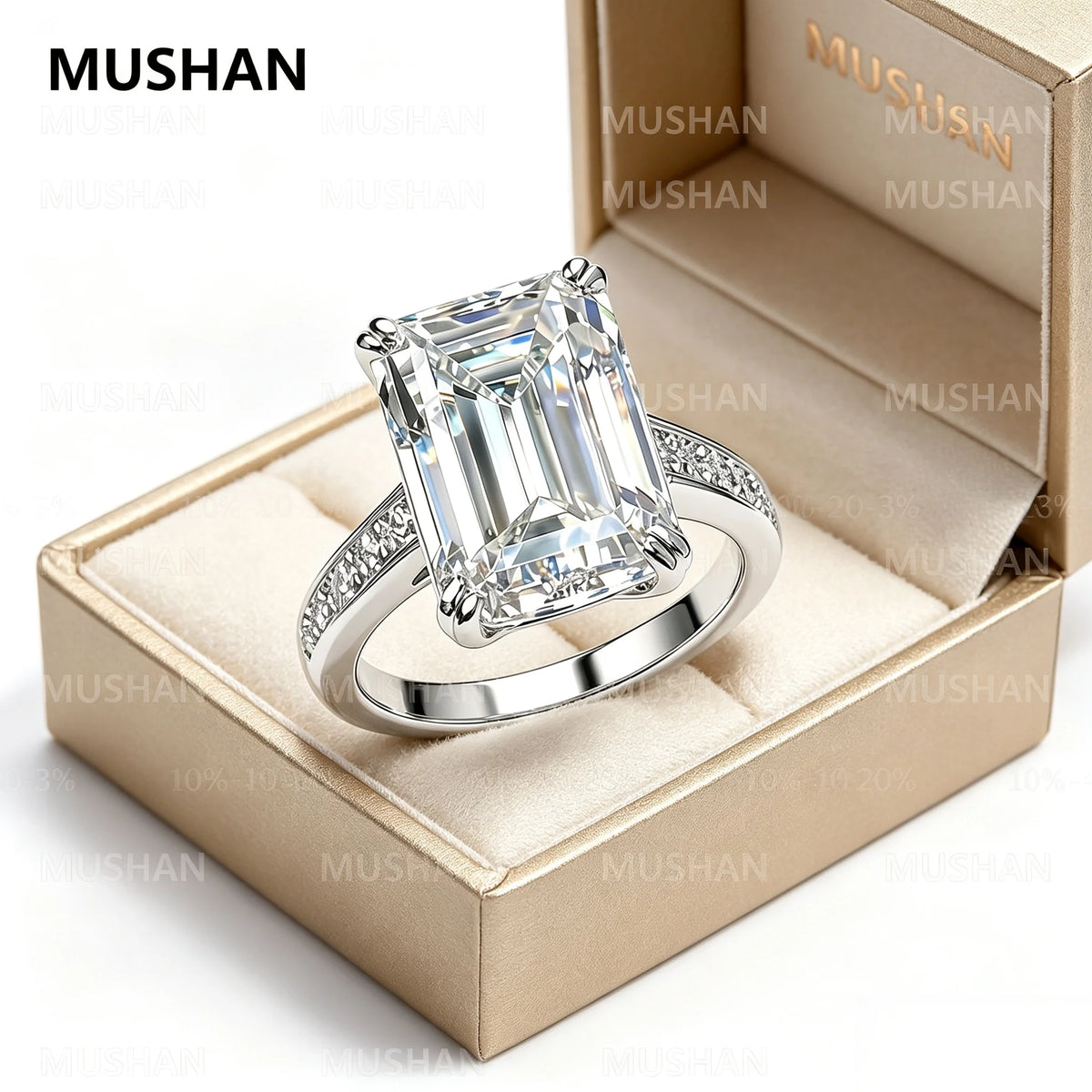 Anillo de lujo MUSHAN de plata de ley 925 para mujer, con diamante de moissanita certificado por GRA, esmeralda, color D, joyería fina