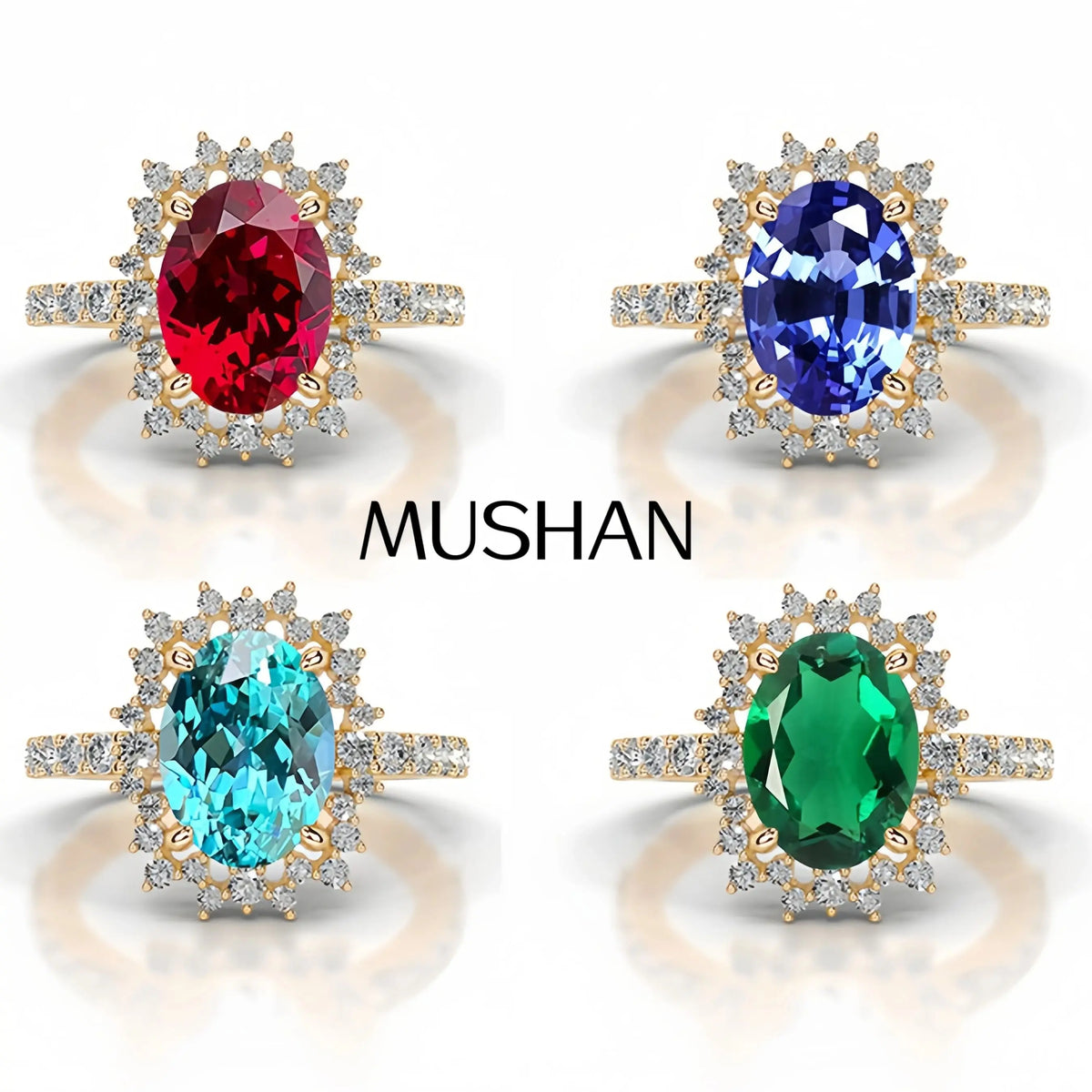 MUSHAN Bespoke Luxury Jewelry 925 Sterling Silver Ring Band Lab Grown Sapphire Ruby Emerald Ring for Women 18K Gold Plated Rings