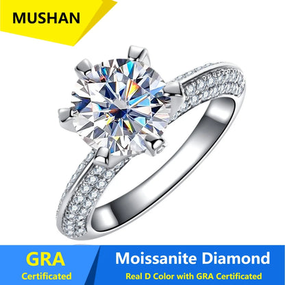 MUSHAN Luxury Jewelry 925 Sterling Silver Ring Band Women GRA Certificated Moissanite Diamond Emerald D Color Rings Fine Jewelry