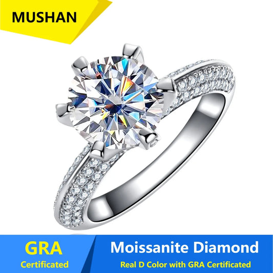 Anillo de plata de ley 925 MUSHAN Luxury Jewelry para mujer, con diamante de moissanita color D certificado por GRA y esmeralda, joyería fina
