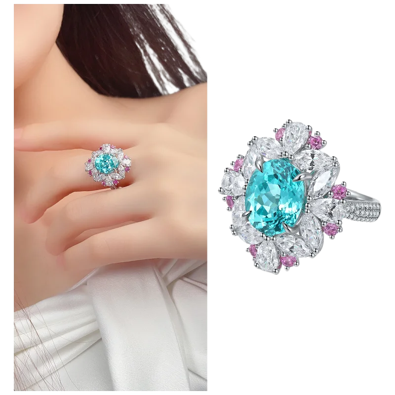 MUSHAN Custom Jewelry 925 Sterling Silver Ring Lab Blue Emerald Marquise Anniversary Ring for Women 18K Gold Plated Estate Ring