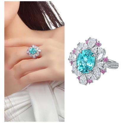 MUSHAN Custom Jewelry 925 Sterling Silver Ring Lab Blue Emerald Marquise Anniversary Ring for Women 18K Gold Plated Estate Ring