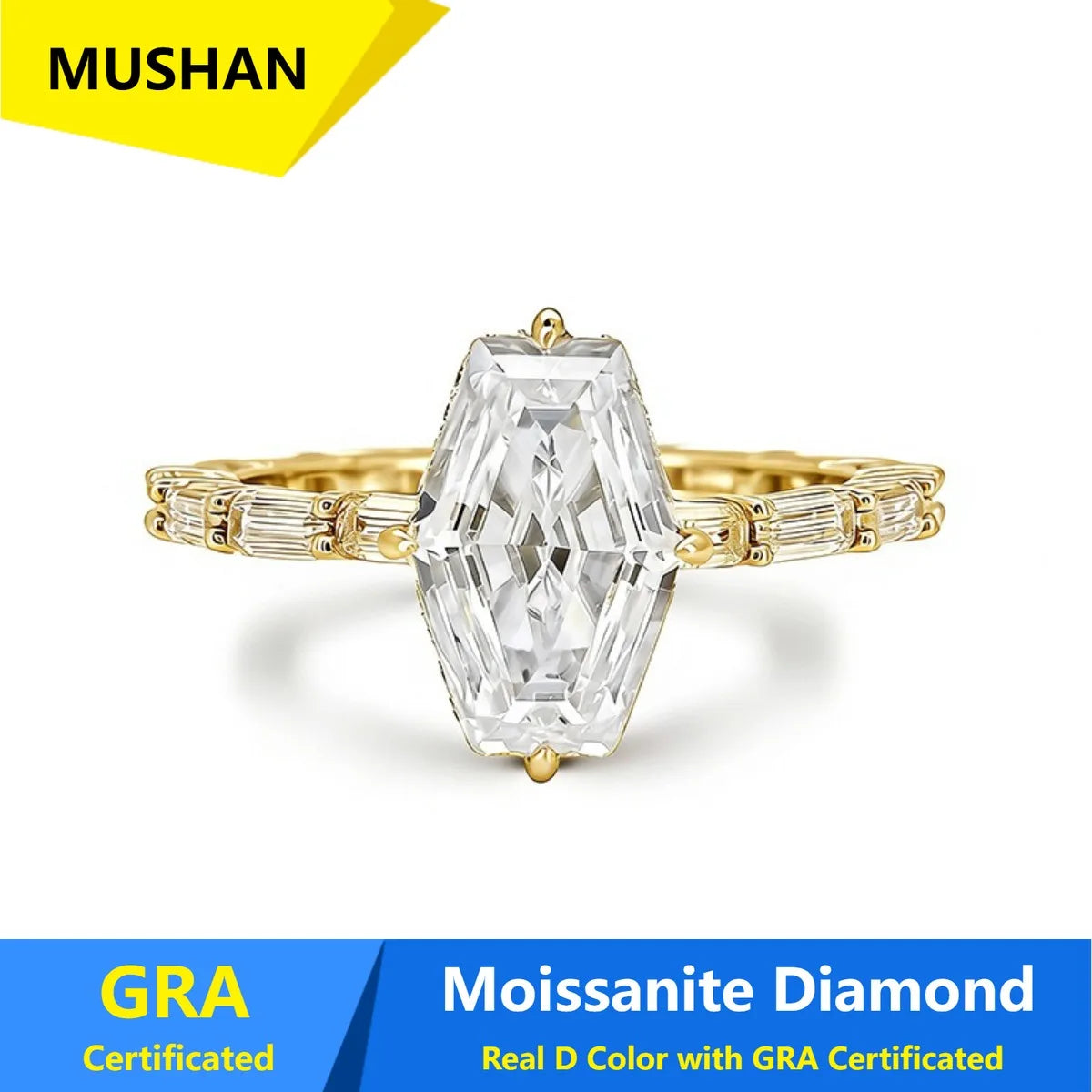 Anillo de joyería de lujo MUSHAN de plata de ley 925 para mujer, con certificado GRA, diamante de moissanita, esmeralda, color D, joyería fina