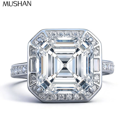 Anillo de lujo MUSHAN de plata de ley 925 con moissanita VVS, anillo casual para esposa, chapado en oro auténtico de 18K, anillos con patente MST