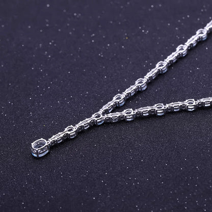 MUSHAN Joyería a medida, collar de plata de ley 925 con zafiro azul de laboratorio, redondo, para fiesta, para mujer, bañado en oro de 18K, aniversario