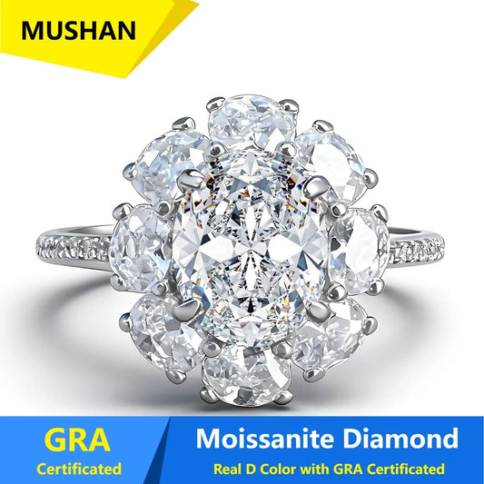 MUSHAN Luxury Jewelry 925 Sterling Silver Ring Band Women GRA Certificated Moissanite Diamond Emerald D Color Rings Fine Jewelry