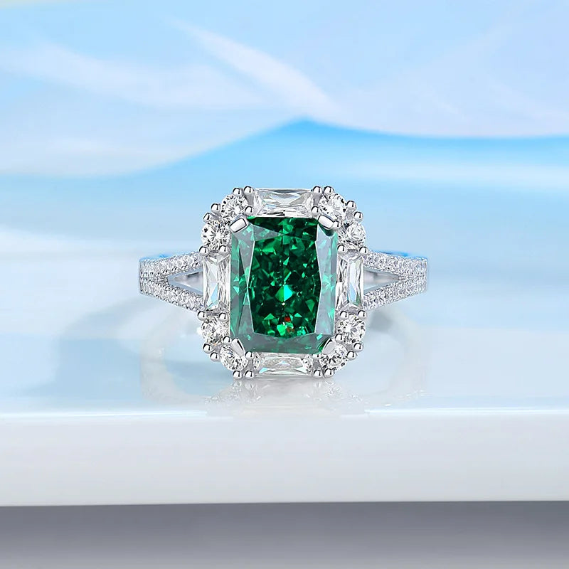 MUSHAN Luxury Jewelry 925 Sterling Silver Emerald Ring Band For Women High Carbon Diamond Gemstones Wedding Rings Fine Jewelry