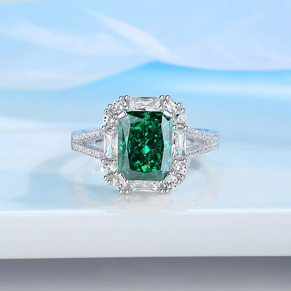 MUSHAN Luxury Jewelry 925 Sterling Silver Emerald Ring Band For Women High Carbon Diamond Gemstones Wedding Rings Fine Jewelry