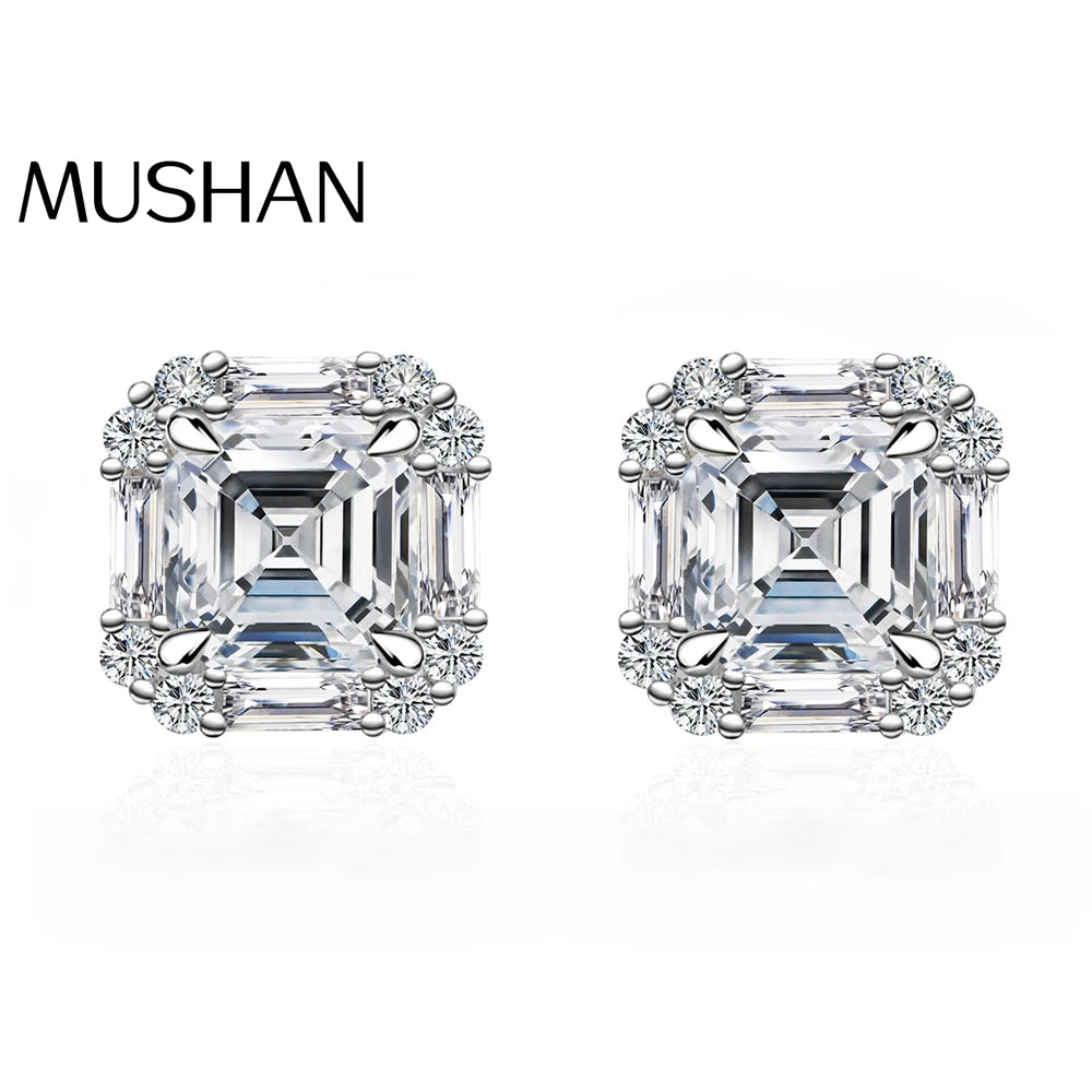 MUSHAN Brand Jewelry 1 Carat 6*6mm Square Aschemosam Diamond Stud Earrings For Women S925 Pure Silver Jewelry