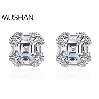MUSHAN Brand Jewelry 1 Carat 6*6mm Square Aschemosam Diamond Stud Earrings For Women S925 Pure Silver Jewelry