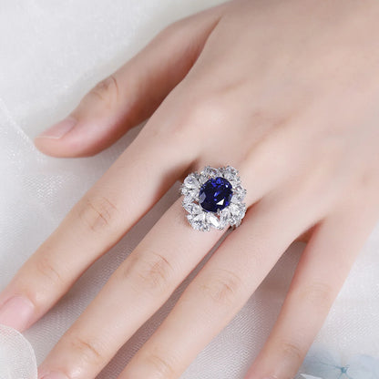 MUSHAN Custom Jewelry 925 Sterling Silver Ring Lab Blue Emerald Marquise Anniversary Ring for Women 18K Gold Plated Estate Ring