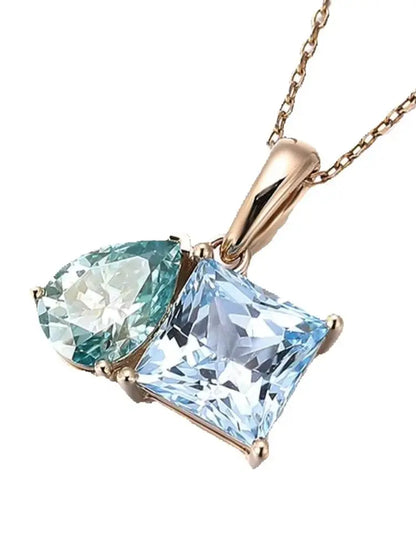 MUSHAN Joyería a medida Collar con colgante de oro de 10k, 14k, 18k para mujer Colgante con aguamarina de laboratorio y diamante de moissanita Collar de joyería