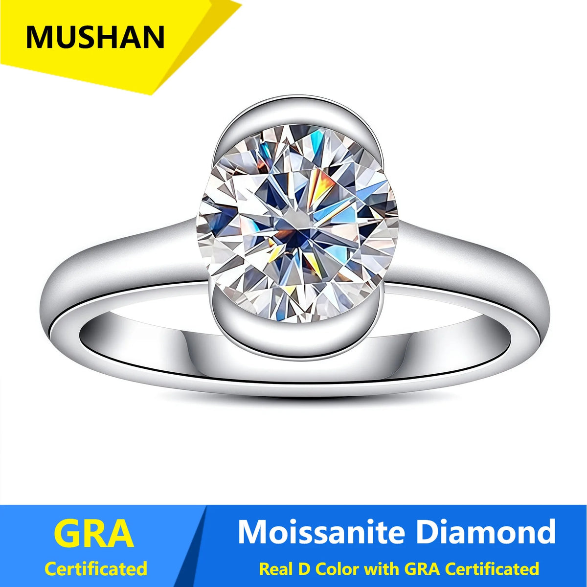 MUSHAN Luxury Jewelry 925 Sterling Silver Ring Band Women GRA Certificated Moissanite Diamond Emerald D Color Rings Fine Jewelry