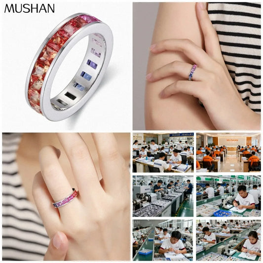 Bague MUSHAN personnalisée en argent sterling 925 avec saphir bleu de synthèse en forme de cœur, bague moderne pour femme plaquée or 18 carats pour anniversaire