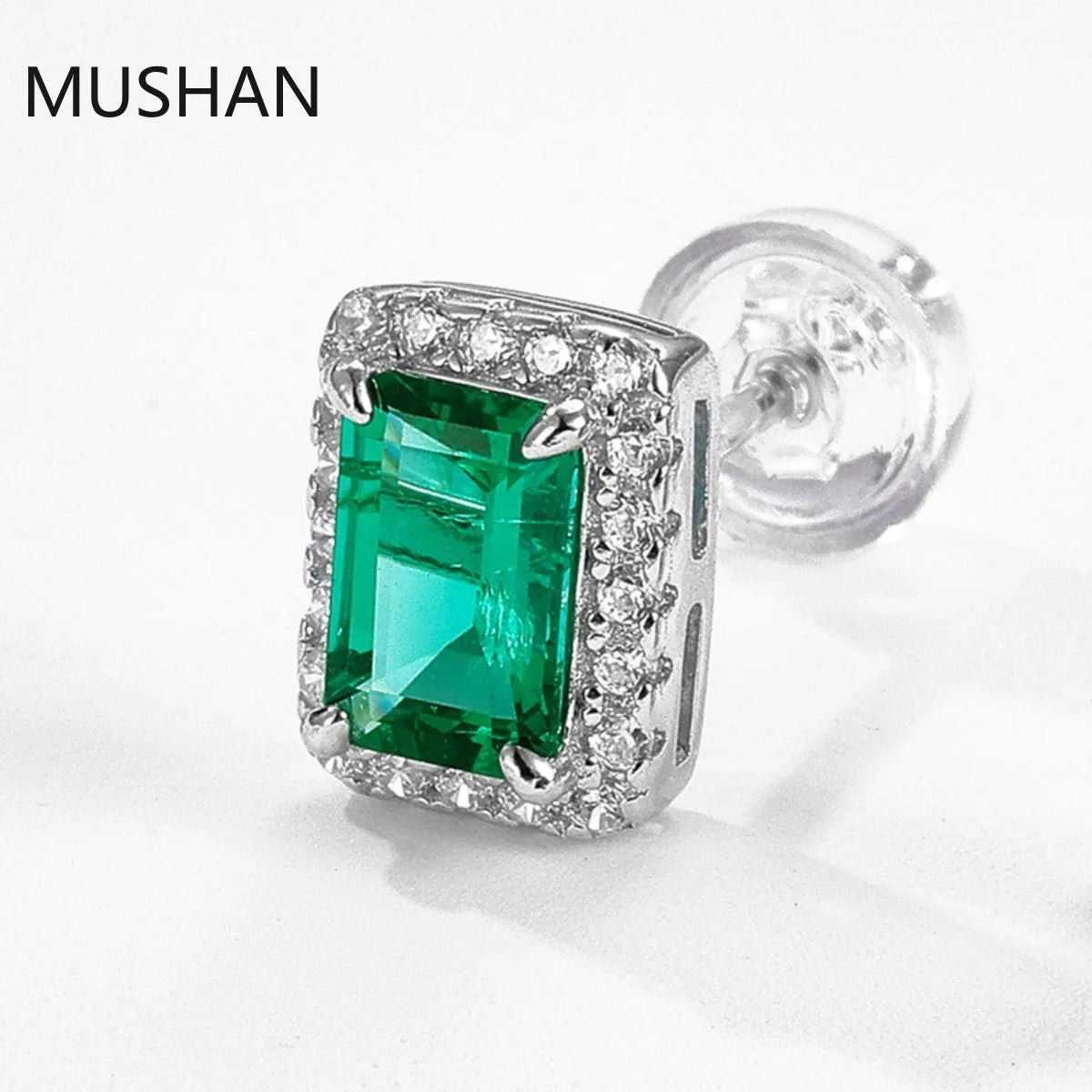 Boucles d'oreilles à clous MUSHAN Luxury Jewelry en argent sterling 925 pour femme, boucles d'oreilles à clous avec émeraude de laboratoire certifiée GRC
