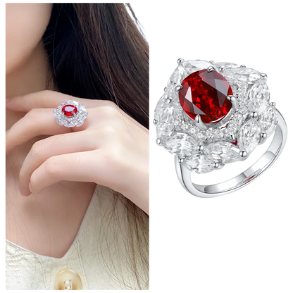 MUSHAN Custom Jewelry 925 Sterling Silver Ring Lab Red Sapphire Radiant Wedding Gift for Women 18K Gold Plated Engagement Ring