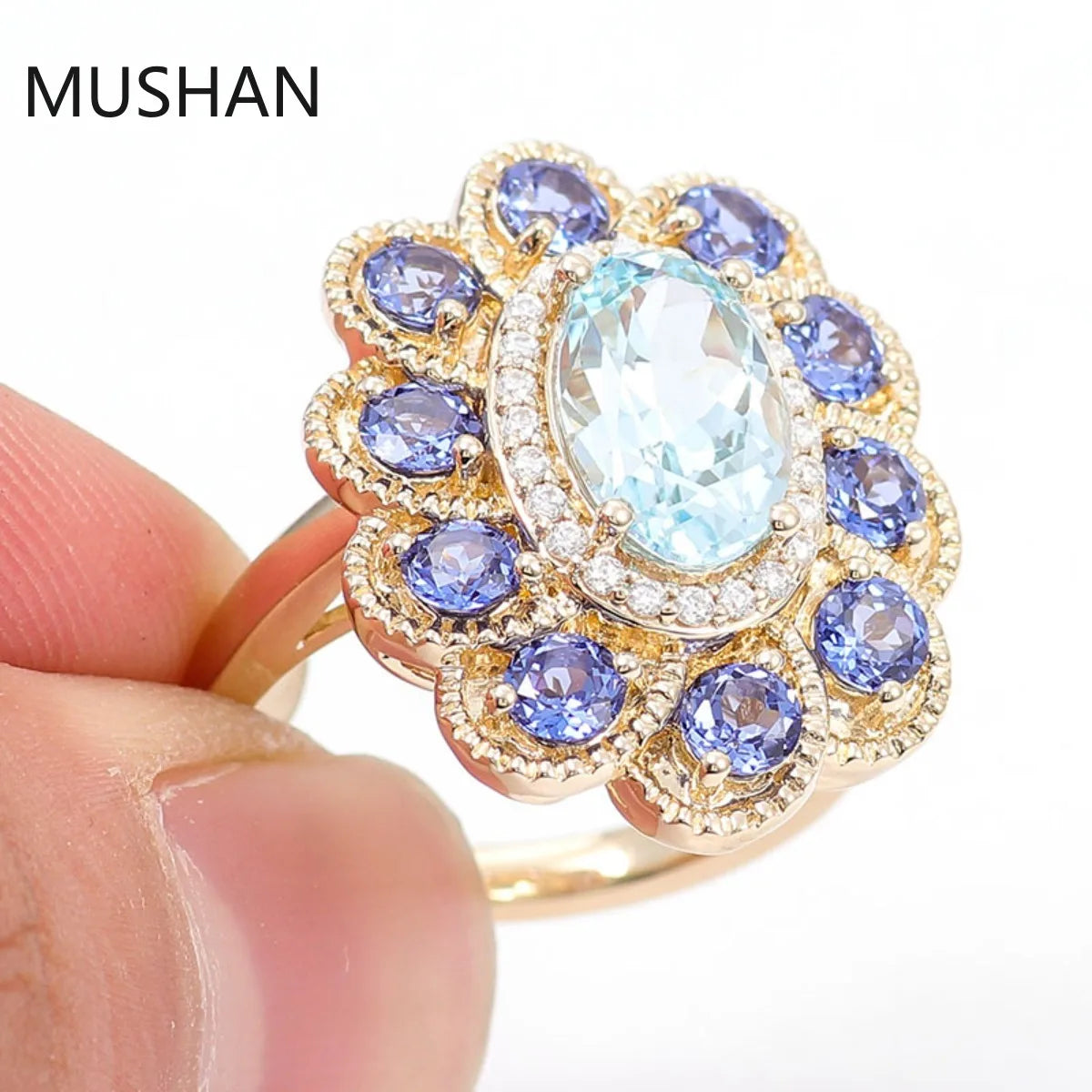 MUSHAN Luxury Custom 14K 18K Gold Rings Band Jewelry With Moissanite Diamond Lab Grown Gemstones Diamond Wedding Ring For Women