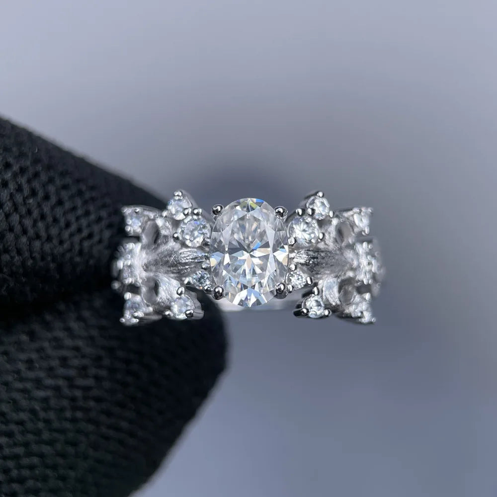 MuShan Designer Jewelry 925 Sterling Silver Ring VVS Moissanite Halo Ring for Friend 18K Gold Plated MST Patent Fine Jewellery