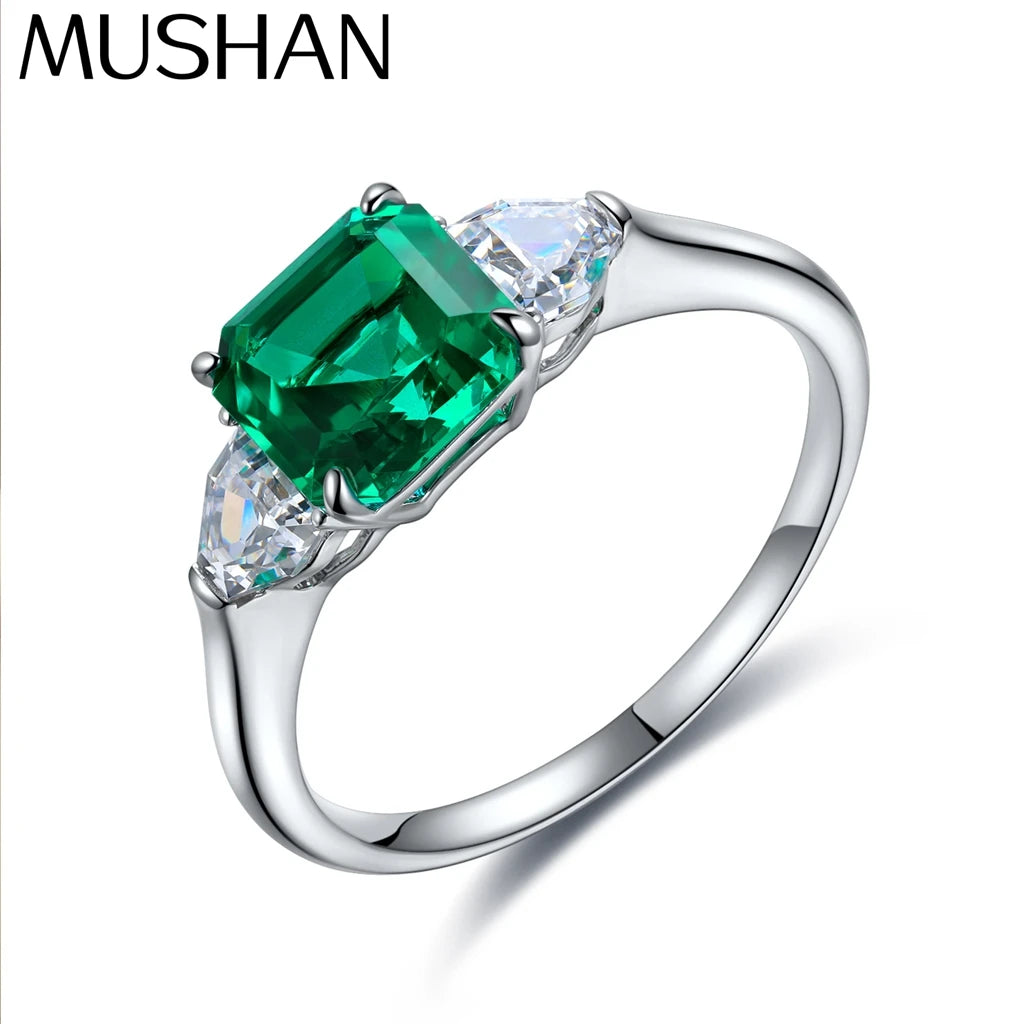 MUSHAN Custom Jewelry 925 Sterling Silver Ring Lab Green Ruby Round Promise Ring for Women 18K Gold Plated Anniversary Rings