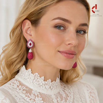 Pendientes colgantes de plata de ley 925 MuShan Luxury Jewelry con rubíes cultivados en laboratorio, accesorios de joyería fina s925