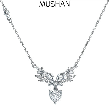 MuShan Designer Jewelry 925 Sterling Silver Chain Pendant Solitaire Heart Moissanite for Her Gold Vermeil MST Patent GRA