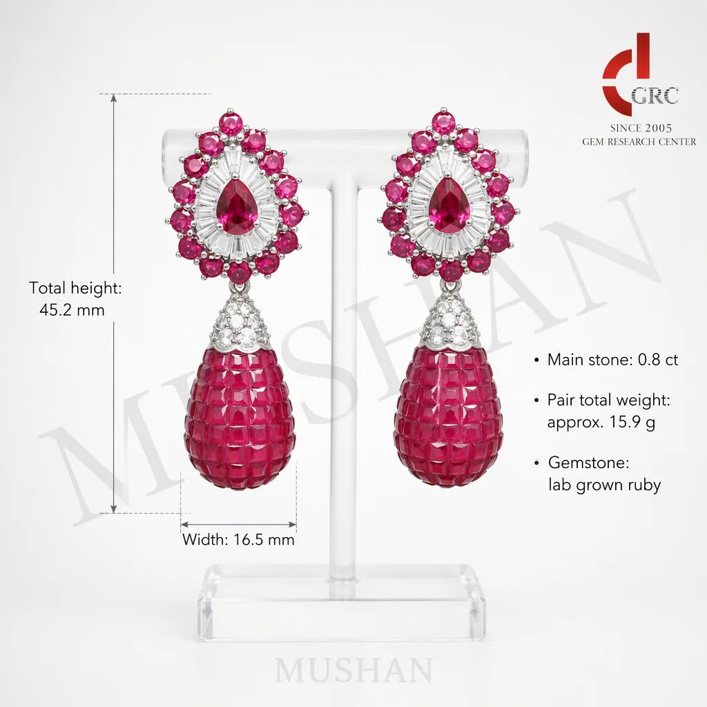 Pendientes colgantes de plata de ley 925 MuShan Luxury Jewelry con rubíes cultivados en laboratorio, accesorios de joyería fina s925