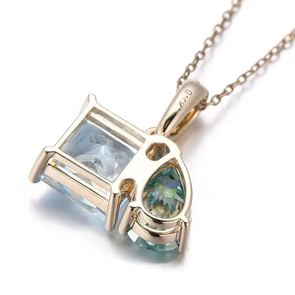 MUSHAN Joyería a medida Collar con colgante de oro de 10k, 14k, 18k para mujer Colgante con aguamarina de laboratorio y diamante de moissanita Collar de joyería