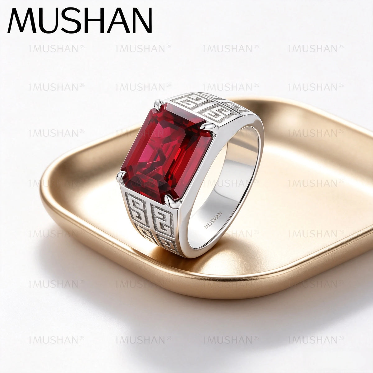MUSHAN Custom Jewelry 925 Sterling Silver Ring Lab Red Green Emerald Heart Bridal Statement for Women 18K Gold Plated Rings