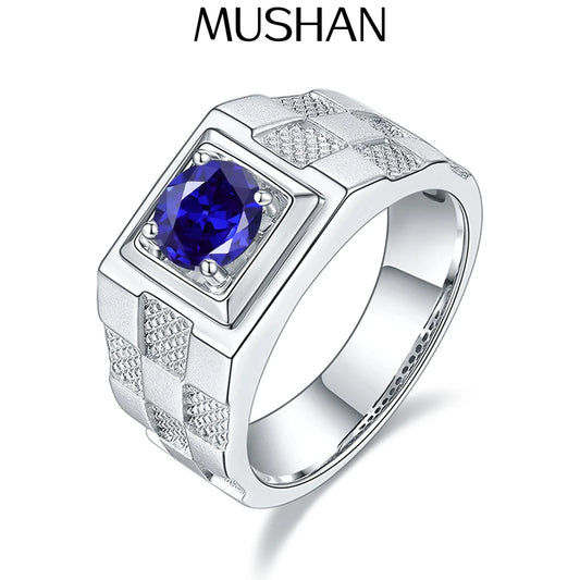 Anillo de plata de ley 925 MUSHAN Custom Jewelry, rubí azul de laboratorio en forma de corazón, regalo de boda para mujer, anillos de aniversario chapados en oro de 18 quilates