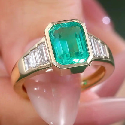 MUSHAN Bespoke Jewelry 3ct Lab Grown Ruby Emerald Ring Band 10K 14K 18K Gold Jewelry Sapphire Rings For Women Wedding Jewelry