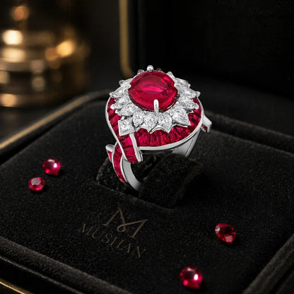 MuShan Luxury Jewelry 925 Sterling Silver Ring Band Lab Grown Pigeon Blood Red Ruby Gemstones Rings Women S925 Silver Jewelry