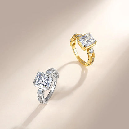 Anillo de joyería de lujo MUSHAN de plata de ley 925 para mujer, anillo de diamantes de moissanita con certificación GRA, color D, esmeralda, joyería fina