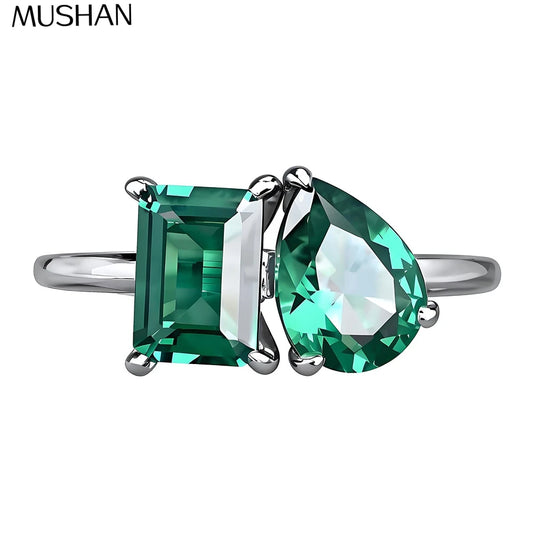 Anillo de lujo MuShan de plata de ley 925 con diamante de alto carbono y esmeralda verde, anillo para mujer chapado en rodio, joyería fina