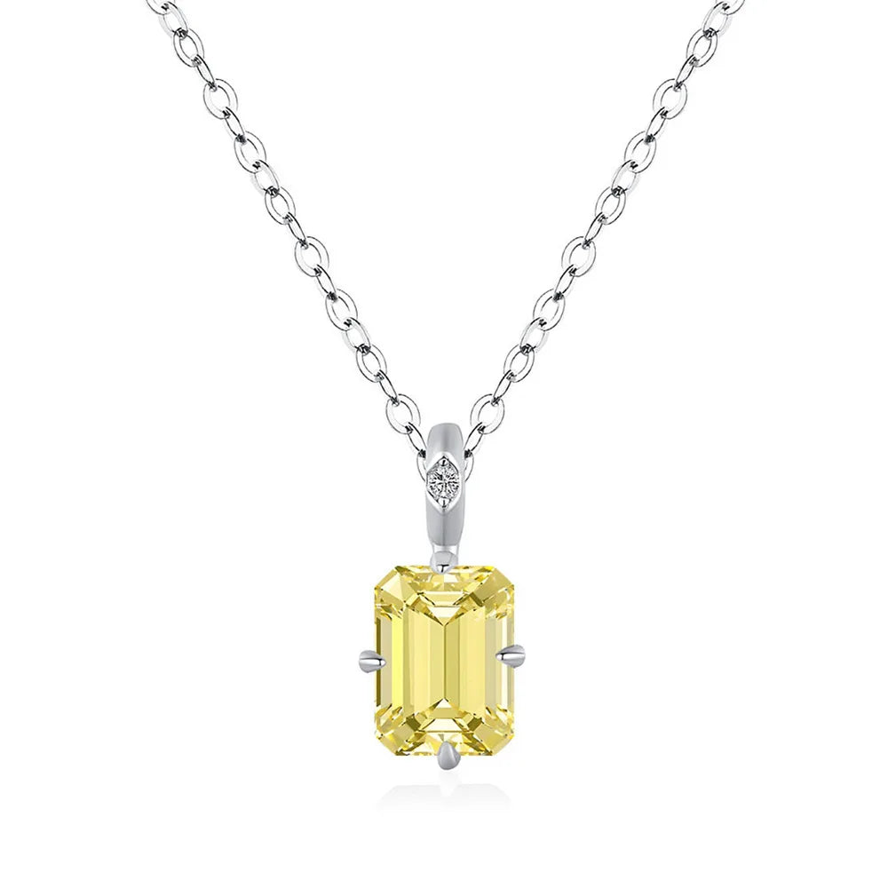 MuShan Jewelry 925 Sterling Silver Necklace Lab Grown Ruby Asscher Daily Wear for Women 18K Gold Plated Anniversary Necklace