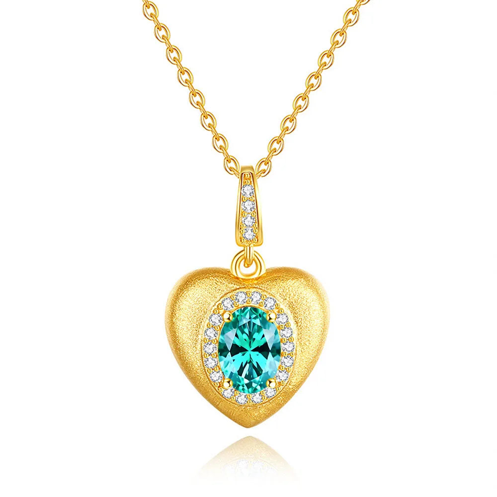 MuShan Luxury Jewelry 925 Sterling Silver Pendant Necklace 1CT Moissanite Birthday Girls Gold Vermeil MST Patent Rope Chain