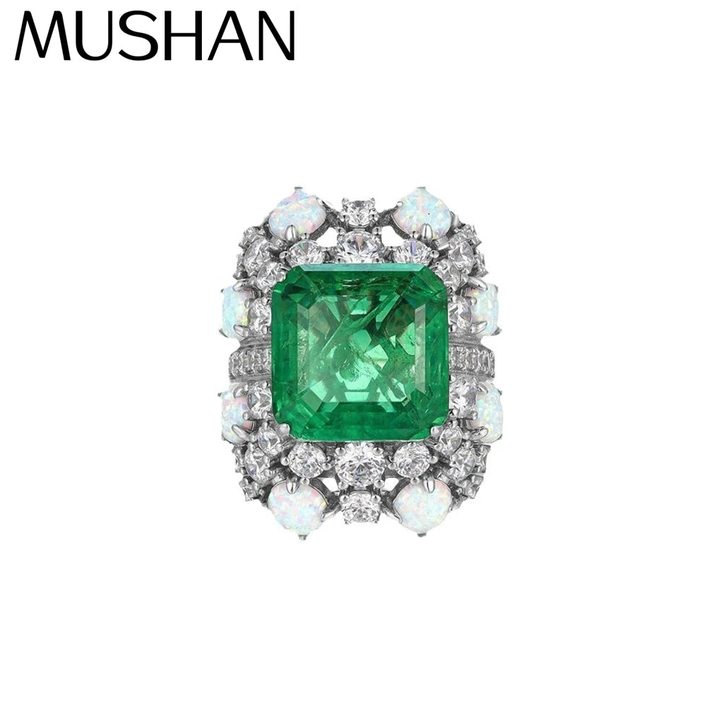 Bague de fiançailles MuShan Brand Jewelry en argent sterling 925, ornée d'une émeraude de synthèse taille marquise, plaquée or 18 carats pour femme