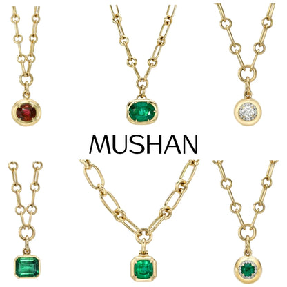 MUSHAN Collier de joaillerie sur mesure en argent sterling 925, pendentif avec émeraude, rubis ou saphir de culture pour femme, plaqué or 18 carats