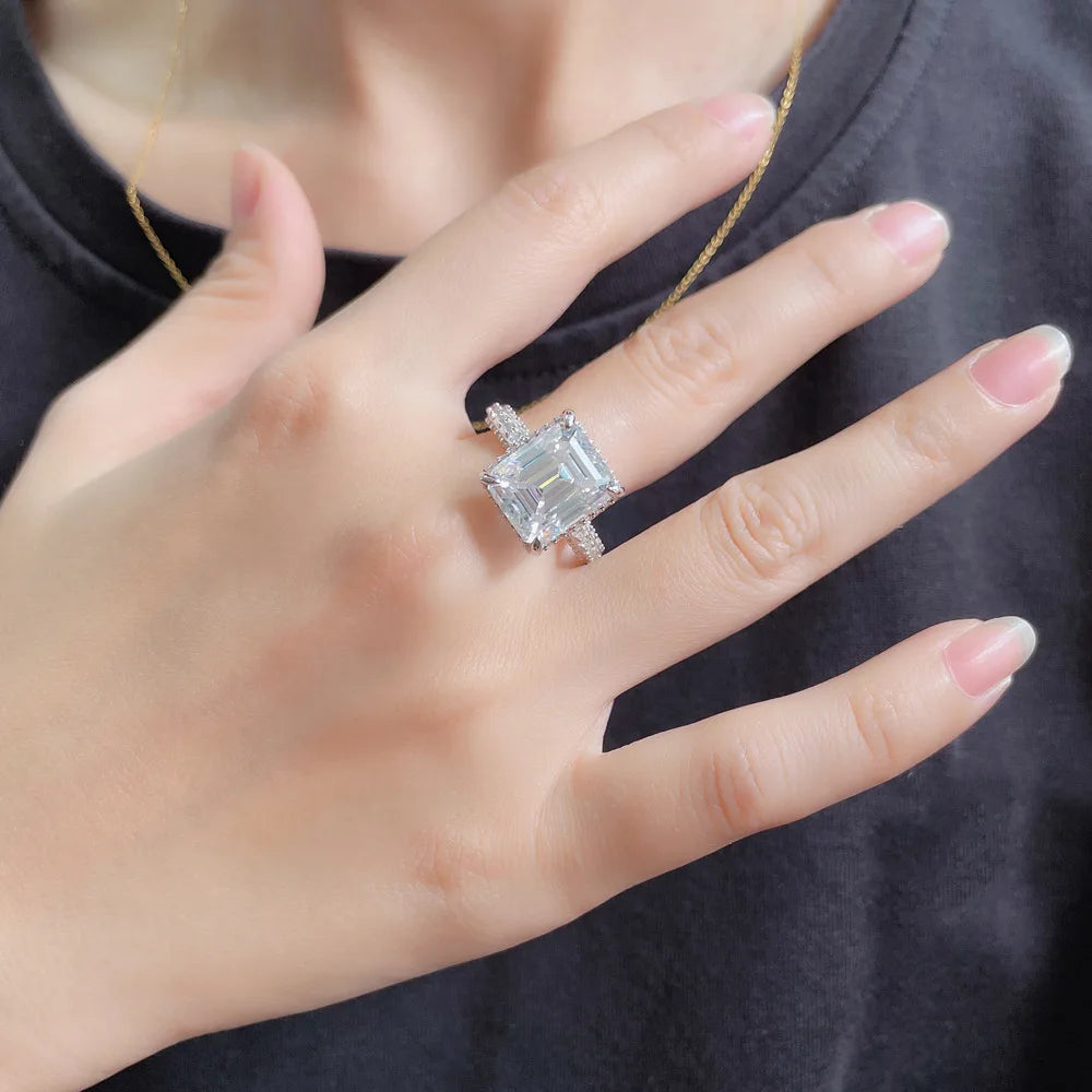 MUSHAN Luxury Jewelry 925 Sterling Silver Ring 8 Carats D Color Moissanite Diamond Rings Women Band GRA Certificated MST Patent