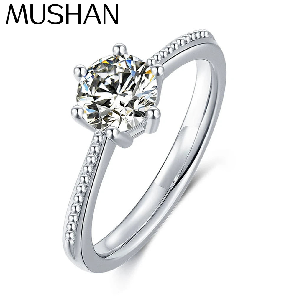 MuShan Jewelry 925 Sterling Silver Ring Moissanite D Color VVS Luxury Round Bold Sophisticated Rings Diamond Accessories