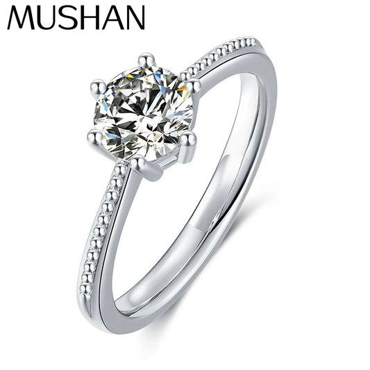 MuShan Jewelry 925 Sterling Silver Ring Moissanite D Color VVS Luxury Round Bold Sophisticated Rings Diamond Accessories