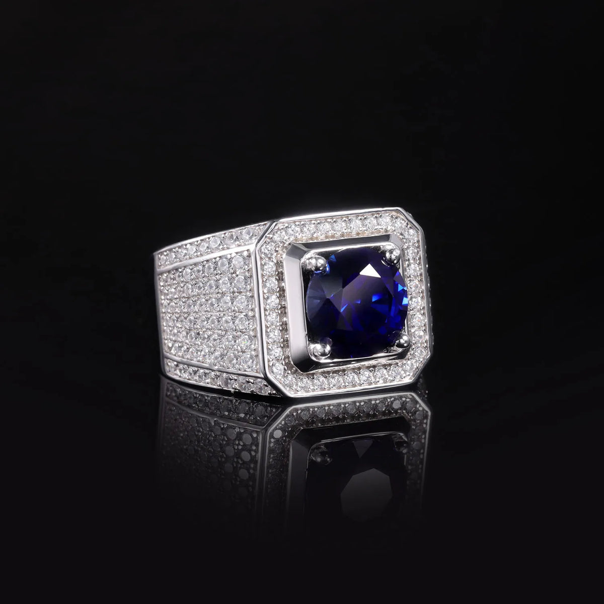 MUSHAN Custom Jewelry 925 Sterling Silver Ring Lab Blue Emerald Round Vintage Ring for Women 18K Gold Plated Anniversary Rings