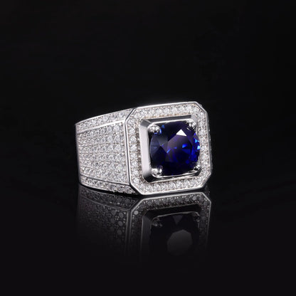 MUSHAN Custom Jewelry 925 Sterling Silver Ring Lab Blue Emerald Round Vintage Ring for Women 18K Gold Plated Anniversary Rings