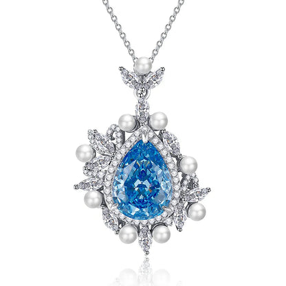 MUSHAN Luxury Jewelry New 925 Silver 14.5 Carat Ocean Heart Necklace For Women Featuring 11 15 Pear Shaped Drop Pendant