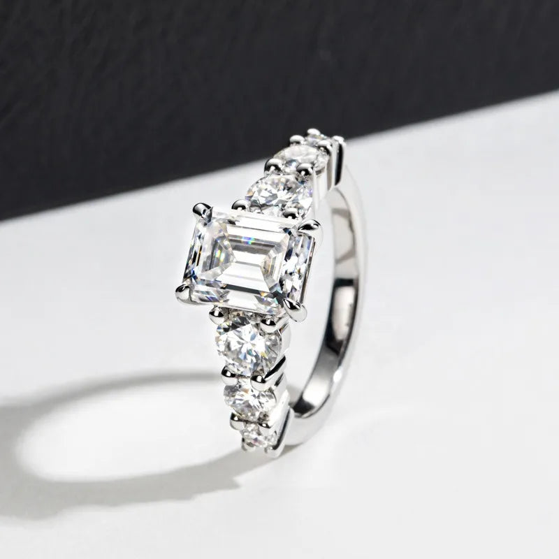 MUSHAN Luxury Jewelry 925 Sterling Silver Ring Band Women GRA Certificated Moissanite Diamond Emerald D Color Rings Fine Jewelry