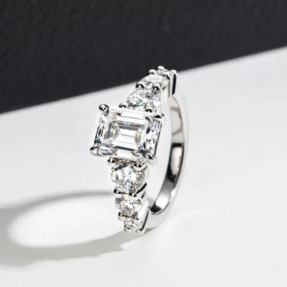 MUSHAN Luxury Jewelry 925 Sterling Silver Ring Band Women GRA Certificated Moissanite Diamond Emerald D Color Rings Fine Jewelry