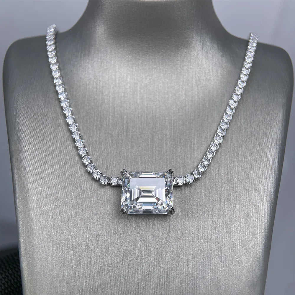 Collar de plata de ley 925 con halo de diamante moissanita de MuShan Luxury Jewelry, casual para prometida, colgante con patente MST bañado en oro de 18K