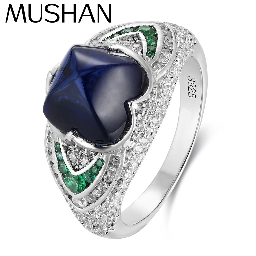 MUSHAN Custom Jewelry 925 Sterling Silver Ring Lab Red Green Emerald Cushion Engagement Ring for Women 18K Gold Plated Rings