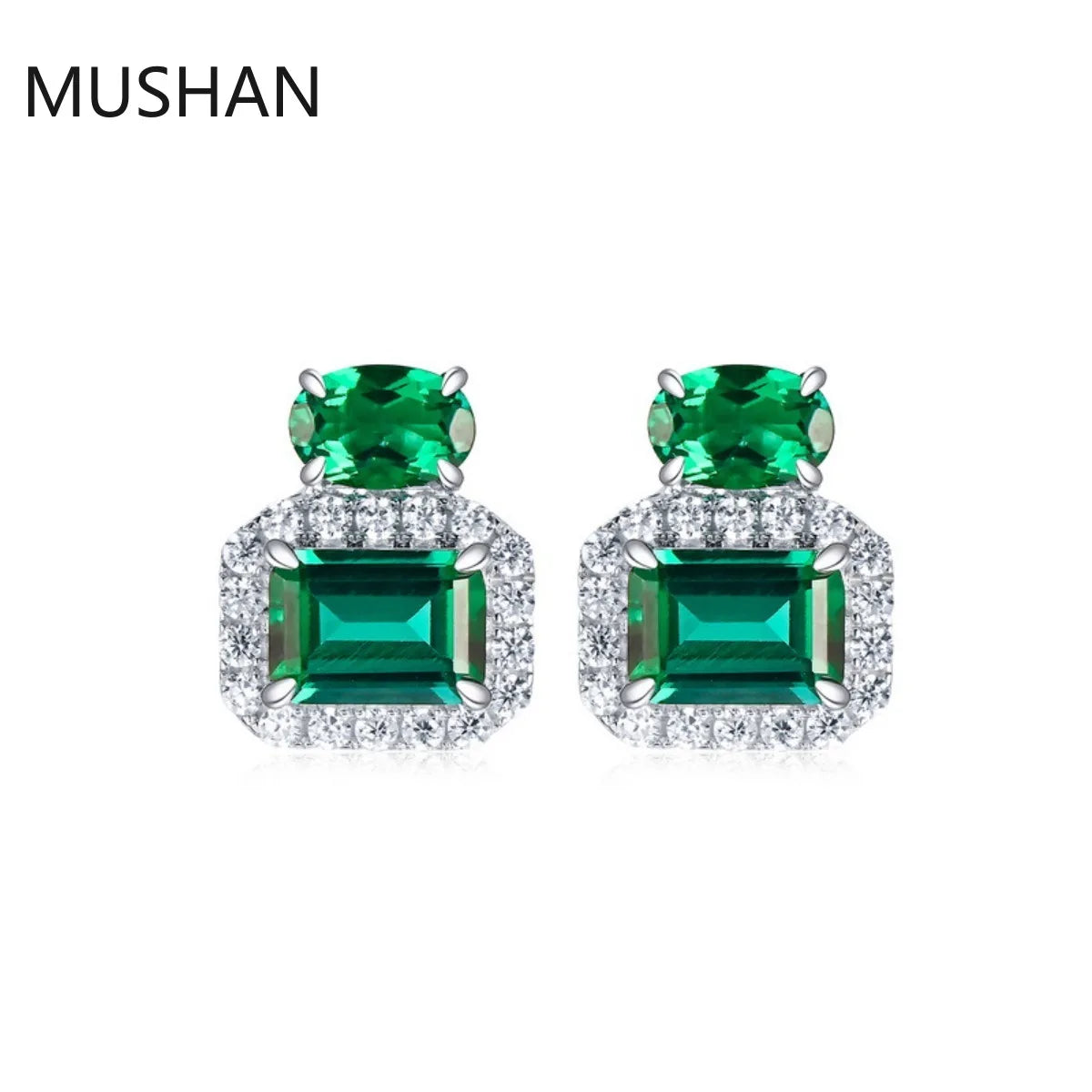 MUSHAN Bijoux de luxe, boucles d'oreilles puces pour femmes en argent sterling 925, boucles d'oreilles avec émeraude de synthèse certifiées GRC
