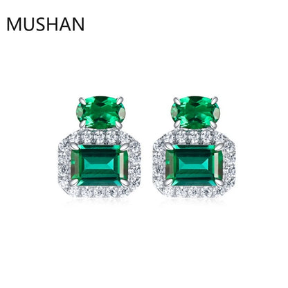 MUSHAN Bijoux de luxe, boucles d'oreilles puces pour femmes en argent sterling 925, boucles d'oreilles avec émeraude de synthèse certifiées GRC